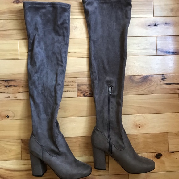 Faux suede over the knee Taupe boots - Picture 4 of 7
